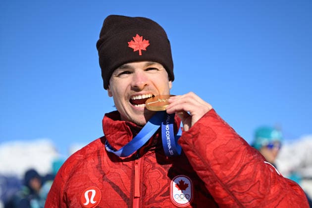Mikael Kingsbury (CAN), FEBRUARY 12, 2026 - Freestyle Skiing : Men s Dual Moguls Medal ceremony during the Milano Cortina 2026 Olympic Winter games, Winterspiele,Spiele, Summer games at Livigno Aerials and Moguls Park in Livigno, Italy.  aflo_319937463