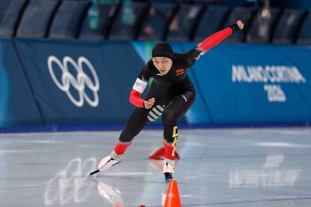 MILAN , 15-02-2026 , Milano Speed skating, Eisschnelllauf Stadium , Olympic Winter games, Winterspiele,Spiele, Summer games 2026 - Speed Skating 500m ladies , Picture shows Jingziqian Wang Olympic Winter Games 2026 - Speed Skating 500m ladies  x201628489x Copyright: