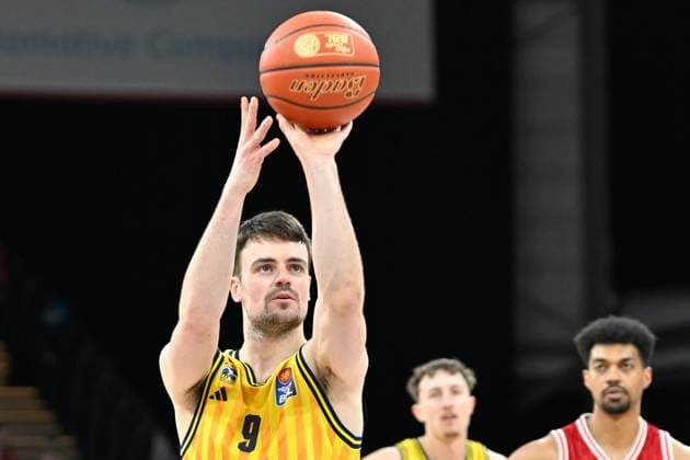 BAMBERG 15.02.2026 --- Basketball ---- easycredit 1. Basketball Bundesliga ---- 20. Spieltag: Bamberg Baskets vs Alba Berlin --- Jonas Mattisseck (9, Alba Berlin) beim Freiwurf --- Foto: Hans-Martin Issler isslerimages ---- Bamberg Baskets vs Alba Berlin