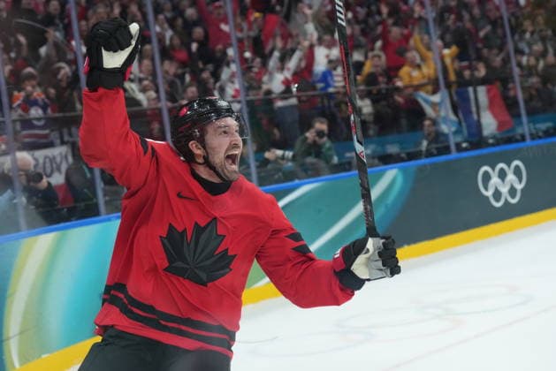 February 15, 2026, Milan, ITALY: Mark Stone (61) of Team Canada celebrates his short-handed goal on Team France during first period Olympic hockey action at the 2026 Milan Cortina Winter Olympics in Milan, Italy on Sunday Feb. 15, 2026. Canada News - February 15, 2026  - ZUMAc35_ 20260215_zaf_c35_077 Copyright: xNathanxDenettex