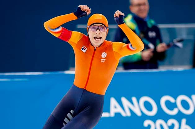 winner Femke Kok of the Netherlands celebrates after Women s 500m, Milano Cortina 2026 Winter Olympics: Day 9, Speed skating, Eisschnelllauf - Milano Cortina 2026 Winter Olympics: Day 9, Milano Speed Skating Stadium, February 15, 2026, Milan, Italy.