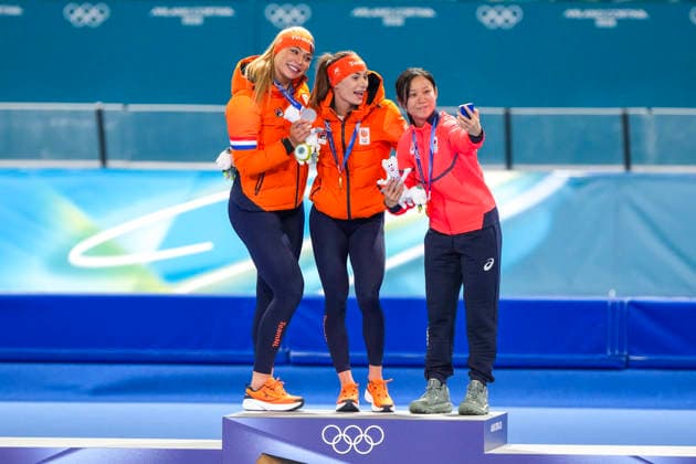 2026-02-15 - Milano Cortina 2026 Winter Olympics 500m Women MILAN, ITALY - FEBRUARY 15: Jutta Leerdam of Netherlands, Femke Kok of Netherlands, Miho Takagi of Japan during the 500m Women Milano Cortina 2026 Winter Olympics at the Milano Speed skating, Eisschnelllauf Arena on February 15, 2026 in Milan, Italy Milan Milano Speed Skating Arena Italy Content not available for redistribution in The Netherlands directly or indirectly through any third parties. Copyright: xAndrexWeeningx