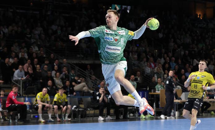 Mathias Gidsel am Ball Einzelbild Freisteller Aktion Handball HBL Bundesliga Herren 21. Spieltag Saison 2025 2026 15.02.2026 Füchse Berlin vs TBV 1898 Stuttgart