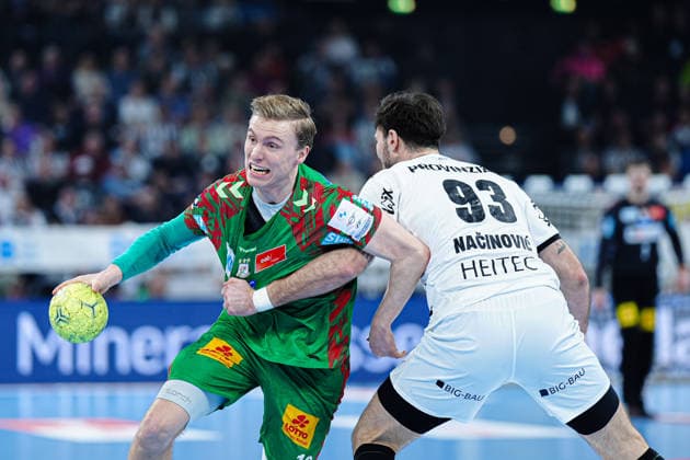 Gisli Kristjansson (SC Magdeburg, 10), Veron Nacinovic (THW Kiel, 93) GER, THW Kiel vs. SC Magdeburg, Handball, 1. Bundesliga, Spieltag 21, Saison 2025 2026, 15.02.2026 GER, THW Kiel vs. SC Magdeburg, Handball, 1. Bundesliga, Spieltag 21, Saison 2025 2026, 15.02.2026 Kiel Copyright: xEibner-Pressefoto MarcelxvonxFehrnx EP_MFN