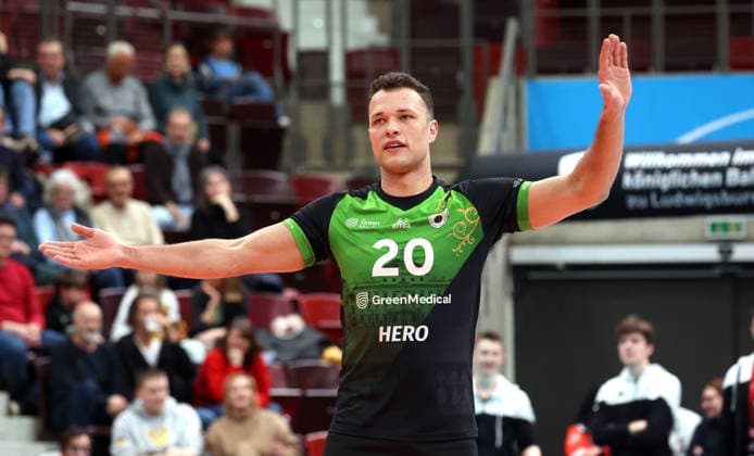 15.02.2026, Deutschland, Ludwigsburg Volleyball Barock Volleys MTV Ludwigsburg vs. Berlin Recycling Volleys, Jeffery Klok (LB)