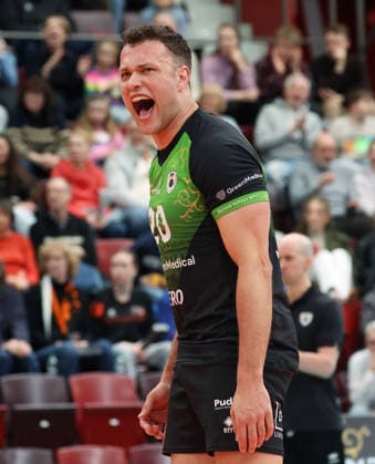 15.02.2026, Deutschland, Ludwigsburg Volleyball Barock Volleys MTV Ludwigsburg vs. Berlin Recycling Volleys, Jeffrey Klok (LB)