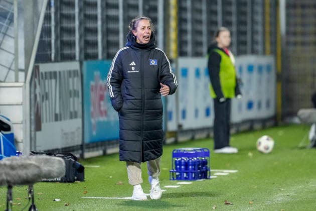 Liese Brancao (Lis, Trainerin, HSV), gibt Anweisungen, gestikuliert, mit den Armen gestikulieren, Freisteller, Ganzkörper, Einzelbild, Einzelfoto, Aktion, Action, 15.02.2026, Sinsheim (Hoffenheim) (Deutschland), Fussball, Google Pixel Frauen-Bundesliga, TSG 1899 Hoffenheim - Hamburger SV, DFB DFL REGULATIONS PROHIBIT ANY USE OF PHOTOGRAPHS AS IMAGE SEQUENCES AND OR QUASI-VIDEO.