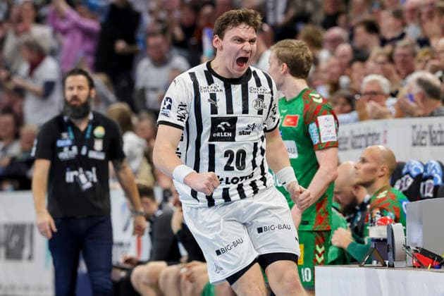 Lukas Laube (THW Kiel) jubelt, DAIKIN Handball Bundesliga, THW Kiel v SC Magdeburg, Wunderino Arena am 15. February 2026 in Kiel, Deutschland. (Foto von Marco Steinbrenner DeFodi Images) Lukas Laube (THW Kiel) cheers, DAIKIN Handball Bundesliga, THW Kiel v SC Magdeburg, Wunderino Arena, February 15, 2026 in Kiel, Germany. (Photo by Marco Steinbrenner DeFodi Images) -