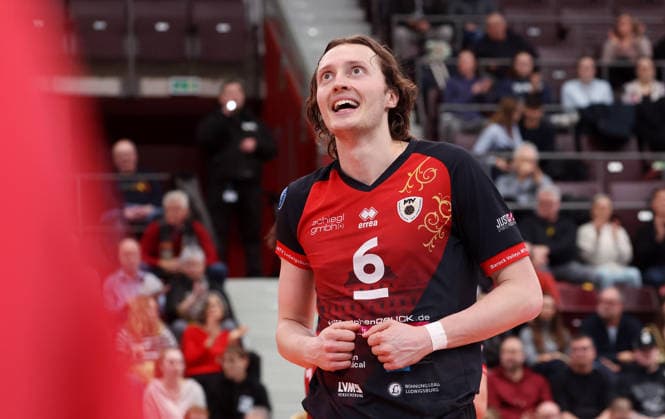 15.02.2026, Deutschland, Ludwigsburg Volleyball Barock Volleys MTV Ludwigsburg vs. Berlin Recycling Volleys, Ben-Simon Bonin (LB)