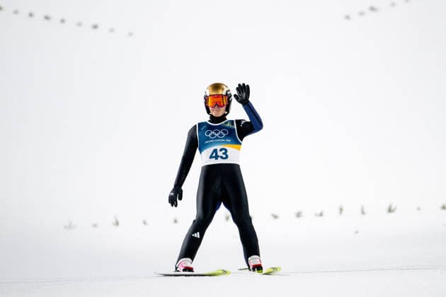 SCHMID Katharina (Deutschland) im Ziel, ITA, Olympische Spiele Milano Cortina 2026, Olympia, Skispringen, Großschanze Frauen Einzel, 15.02.2026 ITA, Olympische Spiele Milano Cortina 2026, Olympia, Skispringen, Großschanze Frauen Einzel, 15.02.2026 Predazzo *** SCHMID Katharina Germany at the finish, ITA, Olympic Games Milano Cortina 2026, Olympic Games, Ski Jumping, Large Hill Women Individual, 15 02 2026 ITA, Olympic Games Milano Cortina 2026, Olympic Games, Ski Jumping, Large Hill Women Individual, 15 02 2026 Predazzo Copyright: xEibner-Pressefoto Memmlerx EP_MMR