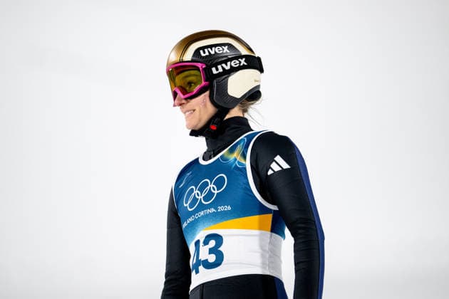 SCHMID Katharina (Deutschland) im Ziel, ITA, Olympische Spiele Milano Cortina 2026, Olympia, Skispringen, Großschanze Frauen Einzel, 15.02.2026 ITA, Olympische Spiele Milano Cortina 2026, Olympia, Skispringen, Großschanze Frauen Einzel, 15.02.2026 Predazzo *** SCHMID Katharina Germany at the finish, ITA, Olympic Games Milano Cortina 2026, Olympic Games, Ski Jumping, Large Hill Women Individual, 15 02 2026 ITA, Olympic Games Milano Cortina 2026, Olympic Games, Ski Jumping, Large Hill Women Individual, 15 02 2026 Predazzo Copyright: xEibner-Pressefoto Memmlerx EP_MMR