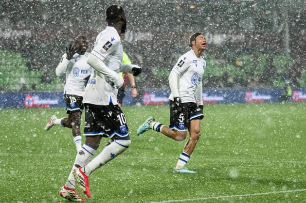 FOOTBALL : Metz fc vs Auxerre - ligue 1 - Metz - 15 2 26 Joie des joueurs de l equipe de Auxerre apres le but de KÃ vin Danois 5  Copyright: xx