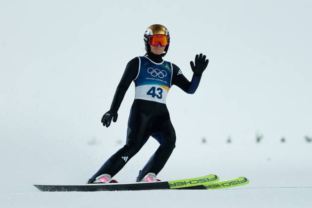 Olympische Winterspiele Milano Cortina 2026 Skispringen Großschanze Einzel Frauen am 15.02.2026 an der Predazzo Ski jumping, Skispringen, Ski, nordisch Stadium in Predazzo Katharina Schmid ( Deutschland ) *** Olympic Winter Games Milano Cortina 2026 Ski Jumping Large Hill Individual Women on 15 02 2026 at the Predazzo Ski Jumping Stadium in Predazzo Katharina Schmid Germany xMSx