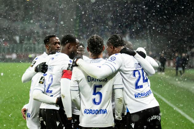 FOOTBALL : Metz fc vs Auxerre - ligue 1 - Metz - 15 2 26 Joie des joueurs de l equipe de Auxerre apres le but de KÃ vin Danois 5  Copyright: xx