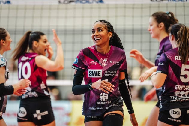 Volleyball Frauen Saison 2025 2026 Volleyball Bundesliga ETV Hamburger Volksbank Volleys vs. Schwarz-Weiß Erfurt 15.02.2026 Alianza Darley ( 14, Schwarz-Weiß Erfurt) Hamburg Sporthalle Hoheluft Hamburg Deutschland