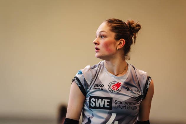 Volleyball Frauen Saison 2025 2026 Volleyball Bundesliga ETV Hamburger Volksbank Volleys vs. Schwarz-Weiß Erfurt 15.02.2026 Lotte Goertz ( 4, Schwarz-Weiß Erfurt) Hamburg Sporthalle Hoheluft Hamburg Deutschland