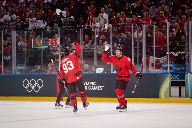 Goal celebration Mark Stone (Canada, 61) in action during the Menss Ice hockey, Eishockey group stage game between Canada and France at the Olympic Winter games, Winterspiele,Spiele, Summer games Milano Cortina 2026 at the Milano Santa Giulia Ice Hockey Arena, Milan, Italy, on February 15, 2026. im Gruppenspiel der Männer im Eishockey zwischen Kanada und Frankreich bei den Olympischen Winterspielen Milano Cortina 2026 in der Milano Santa Giulia Ice Hockey Arena, Mailand, Italien, am 15. Februar 2026. *** Goal celebration Mark Stone Canada, 61 in action during the Mens ice hockey group stage game between Canada and France at the Olympic Winter Games Milano Cortina 2026 at the Milano Santa Giulia Ice Hockey Arena, Milan, Italy, on February 15, 2026 in the Mens ice hockey group stage game between Canada and France at the Olympic Winter Games Milano Cortina 2026 at the Milano Santa Giulia Ice Hockey Arena, Milan, Italy, on February 15, 2026 Copyright: HMBxMedia MarcxNiemeyer