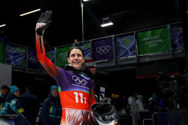 OLYMPICS - Winter Olympic Games, Olympische Spiele, Olympia, OS Milano Cortina 2026 CORTINA D AMPEZZO,ITALY,15.FEB.26 - OLYMPICS, SKELETON - Winter Olympic Games Milano Cortina 2026, mixed team. Image shows Janine Flock (AUT).  GEPAxpictures xMaticxKlansek