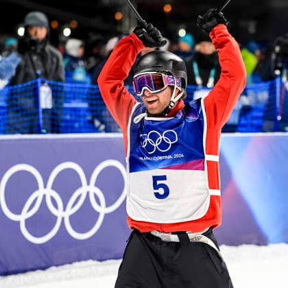 OLYMPICS - Winter Olympic Games, Olympische Spiele, Olympia, OS Milano Cortina 2026 LIVIGNO,ITALY,15.FEB.26 - OLYMPICS, FREE SKI, FREESTYLE SKIING - Winter Olympic Games Milano Cortina 2026, big air, men, qualification. Image shows the rejoicing of Matej Svancer (AUT).  GEPAxpictures xWolfgangxGrebien