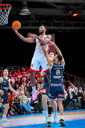 Barmer 2. Basketball Bundesliga ProA: Rheinstars Köln vs. Eisbären Bremerhaven, 15.02.2026 Hall B Elisias (RheinStarsKöln 34), Barmer 2. Basketball Bundesliga ProA: Rheinstars Köln vs. Eisbären Bremerhaven am 15.02.2026 in der Motorworld Köln in Koeln (Nordrhein-Westfalen) Copyright: xBEAUTIFULxSPORTS Mueller-Laschetx
