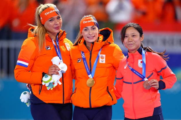 (L-R) Jutta Leerdam, Femke Kok (NED), Miho Takagi (JPN), FEBRUARY 15, 2026 - Speed skating, Eisschnelllauf : Women s 500m Medal Ceremony during the Milano Cortina 2026 Olympic Winter games, Winterspiele,Spiele, Summer games at Milano Speed Skating Stadium in Milan, Italy. Noxthirdxpartyxsales  aflo_319986395