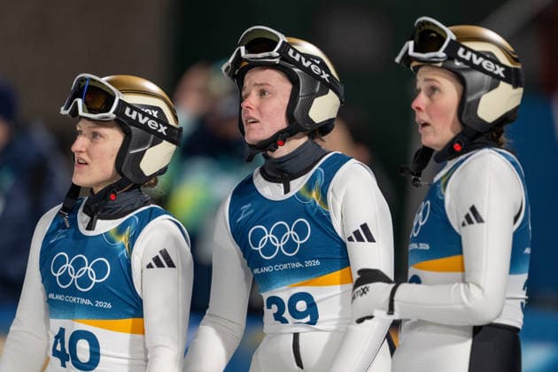 OLYMPICS - Winter Olympic Games, Olympische Spiele, Olympia, OS Milano Cortina 2026 PREDAZZO,ITALY,15.FEB.26 - OLYMPICS, Ski jumping, Skispringen, Ski, nordisch - Winter Olympic Games Milano Cortina 2026, large hill, women. Image shows Heidi Dyhre Traaserud, Eirin Maria Kvandal and Silje Opseth (NOR).  GEPAxpictures xOliverxLerch