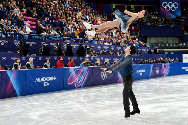 GOLUBEVA Anastasiia GIOTOPOULOS MOORE Hektor competing for the Olympic Figure skating, Eiskunstlauf Pair Skating, Short Program for the Milano Cortina 2026 Winter Olympics, in Milan (Italy) February 15, 2026 (Photo Claudio Furlan LaPresse)  Copyright: xClaudioxFurlan LaPressex