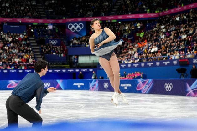 GOLUBEVA Anastasiia GIOTOPOULOS MOORE Hektor competing for the Olympic Figure skating, Eiskunstlauf Pair Skating, Short Program for the Milano Cortina 2026 Winter Olympics, in Milan (Italy) February 15, 2026 (Photo Claudio Furlan LaPresse)  Copyright: xClaudioxFurlan LaPressex
