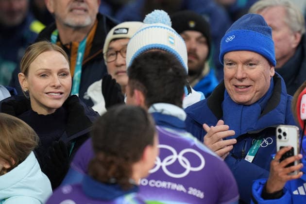 Charlene Wittstock and Alberto di Monaco during Skeleton Mixed Team at the Cortina Sliding Centre at the Milano Cortina 2026 Winter Olympics, in Cortina (Italy) February 15 , 2026 (Spada LaPresse)  Copyright: xSpada LaPressex