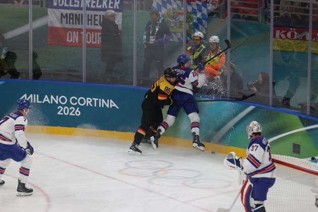 Ice hockey, Eishockey Men In Milan, Italy, on February 15, 2026, Tiffels Frederik and McAvoy Charlie participate in the Ice Hockey Men s game between the United States of America and Germany on day nine of the Milano Cortina 2026 Winter Olympic Games, Olympische Spiele, Olympia, OS at Milano Santa Giulia Ice Hockey Arena. Milano Italy  Copyright: xMattiaxMarteganix originalFilename:martegani-notitle260215_npFNt.jpg