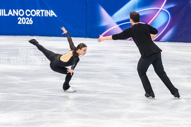 2026-02-15 - Milano Cortina 2026 Winter Olympics Figure skating, Eiskunstlauf Pair Skating MILAN, ITALY - FEBRUARY 15: Daria Danilova, Michel Tsiba of Netherlands performing in the Figure Skating Pair Skating Short Program during the Milano Cortina 2026 Winter Olympics at the Milano Ice Skating Arena on February 15, 2026 in Milan, Italy Milan Milano Ice Skating Arena Italy Content not available for redistribution in The Netherlands directly or indirectly through any third parties. Copyright: xAndrexWeeningx