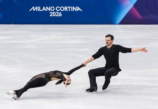 2026-02-15 - Milano Cortina 2026 Winter Olympics Figure skating, Eiskunstlauf Pair Skating MILAN, ITALY - FEBRUARY 15: Daria Danilova, Michel Tsiba of Netherlands performing in the Figure Skating Pair Skating Short Program during the Milano Cortina 2026 Winter Olympics at the Milano Ice Skating Arena on February 15, 2026 in Milan, Italy Milan Milano Ice Skating Arena Italy Content not available for redistribution in The Netherlands directly or indirectly through any third parties. Copyright: xAndrexWeeningx