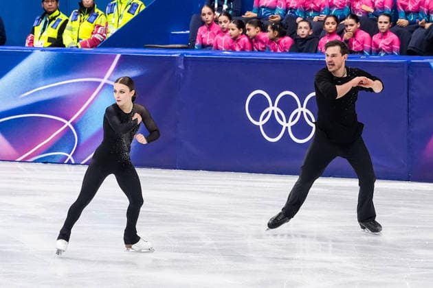 2026-02-15 - Milano Cortina 2026 Winter Olympics Figure skating, Eiskunstlauf Pair Skating MILAN, ITALY - FEBRUARY 15: Daria Danilova, Michel Tsiba of Netherlands performing in the Figure Skating Pair Skating Short Program during the Milano Cortina 2026 Winter Olympics at the Milano Ice Skating Arena on February 15, 2026 in Milan, Italy Milan Milano Ice Skating Arena Italy Content not available for redistribution in The Netherlands directly or indirectly through any third parties. Copyright: xAndrexWeeningx