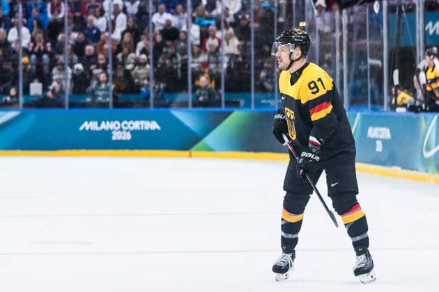 MILANO, ITALY - FEBRUARY 15: Moritz Mueller (Germany, 91) during the Ice hockey, Eishockey Men United States of America vs Germany - Preliminary Round - Group C at the Milano Cortina 2026 Olympics at Milano Santagiulia Ice Hockey Arena on day 9 of the Milano Cortina 2026 Olympics on February 15, 2026 in Milano, Italy. Editorial use only. Italy Copyright: xSteffiexWunderlx