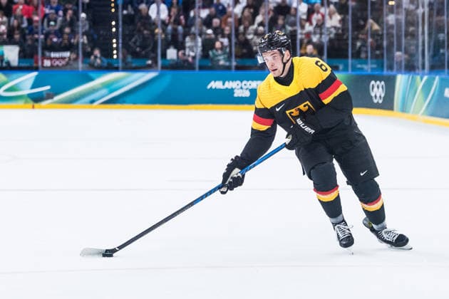 MILANO, ITALY - FEBRUARY 15: Kai Wissmann (Germany, 6) controls the puck during the Ice hockey, Eishockey Men United States of America vs Germany - Preliminary Round - Group C at the Milano Cortina 2026 Olympics at Milano Santagiulia Ice Hockey Arena on day 9 of the Milano Cortina 2026 Olympics on February 15, 2026 in Milano, Italy. Editorial use only. Italy Copyright: xSteffiexWunderlx