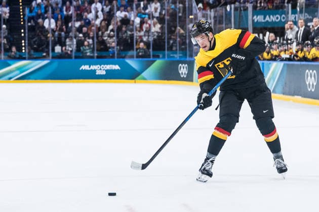 MILANO, ITALY - FEBRUARY 15: Kai Wissmann (Germany, 6) shoots the puck during the Ice hockey, Eishockey Men United States of America vs Germany - Preliminary Round - Group C at the Milano Cortina 2026 Olympics at Milano Santagiulia Ice Hockey Arena on day 9 of the Milano Cortina 2026 Olympics on February 15, 2026 in Milano, Italy. Editorial use only. Italy Copyright: xSteffiexWunderlx