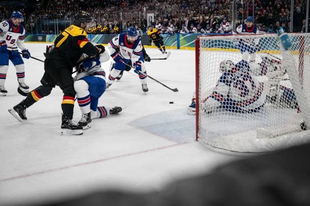 Jaccob Slavin (United States of America, 74) in action during the Menss Ice hockey, Eishockey group stage game between the United States (USA) and Germany (GER) at the Olympic Winter games, Winterspiele,Spiele, Summer games Milano Cortina 2026 at the Milano Santa Giulia Ice Hockey Arena, Milan, Italy, on February 15, 2026. im Gruppenspiel der Männer im Eishockey zwischen den USA (USA) und Deutschland (GER) bei den Olympischen Winterspielen Milano Cortina 2026 in der Milano Santa Giulia Ice Hockey Arena, Mailand, Italien, am 15. Februar 2026. *** Jaccob Slavin United States of America, 74 in action during the Mens ice hockey group stage game between the United States USA and Germany GER at the Olympic Winter Games Milano Cortina 2026 at the Milano Santa Giulia Ice Hockey Arena, Milan, Italy, on February 15, 2026 in the Mens ice hockey group stage game between the United States USA and Germany GER at the Olympic Winter Games Milano Cortina 2026 at the Milano Santa Giulia Ice Hockey Arena, Milan, Italy, on February 15, 2026 Copyright: HMBxMedia MarcxNiemeyer