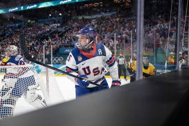 Charlie McAvoy (United States of America, 25) in action during the Menss Ice hockey, Eishockey group stage game between the United States (USA) and Germany (GER) at the Olympic Winter games, Winterspiele,Spiele, Summer games Milano Cortina 2026 at the Milano Santa Giulia Ice Hockey Arena, Milan, Italy, on February 15, 2026. im Gruppenspiel der Männer im Eishockey zwischen den USA (USA) und Deutschland (GER) bei den Olympischen Winterspielen Milano Cortina 2026 in der Milano Santa Giulia Ice Hockey Arena, Mailand, Italien, am 15. Februar 2026. *** Charlie McAvoy United States of America, 25 in action during the Mens ice hockey group stage game between the United States USA and Germany GER at the Olympic Winter Games Milano Cortina 2026 at the Milano Santa Giulia Ice Hockey Arena, Milan, Italy, on February 15, 2026 in the Mens ice hockey group stage game between the United States USA and Germany GER at the Olympic Winter Games Milano Cortina 2026 at the Milano Santa Giulia Ice Hockey Arena, Milan, Italy, on February 15, 2026 Copyright: HMBxMedia MarcxNiemeyer
