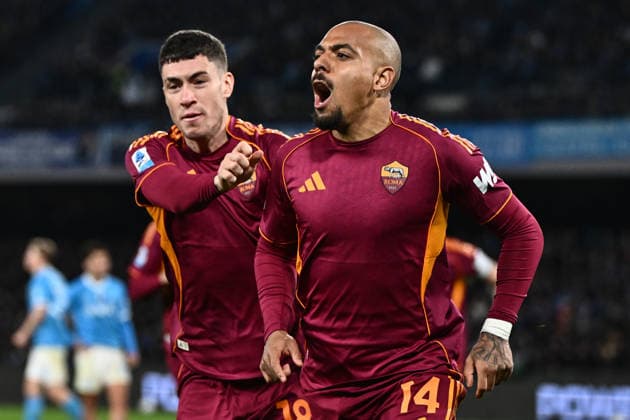 Ni Napoli 15 02 2026 - campionato di calcio serie A Napoli-Roma foto Nicola Ianuale Image nella foto: esultanza gol Donyell Malen 