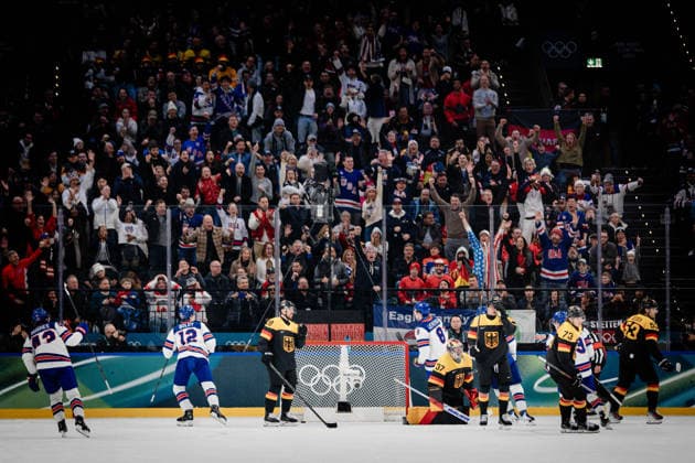 Goal celebration 1:0 Zach Werenski (United States of America, 8) in action during the Menss Ice hockey, Eishockey group stage game between the United States (USA) and Germany (GER) at the Olympic Winter games, Winterspiele,Spiele, Summer games Milano Cortina 2026 at the Milano Santa Giulia Ice Hockey Arena, Milan, Italy, on February 15, 2026. im Gruppenspiel der Männer im Eishockey zwischen den USA (USA) und Deutschland (GER) bei den Olympischen Winterspielen Milano Cortina 2026 in der Milano Santa Giulia Ice Hockey Arena, Mailand, Italien, am 15. Februar 2026. *** Goal celebration 1 0 Zach Werenski United States of America, 8 in action during the Mens ice hockey group stage game between the United States USA and Germany GER at the Olympic Winter Games Milano Cortina 2026 at the Milano Santa Giulia Ice Hockey Arena, Milan, Italy, on February 15, 2026 in the Mens ice hockey group stage game between the United States USA and Germany GER at the Olympic Winter Games Milano Cortina 2026 at the Milano Santa Giulia Ice Hockey Arena, Milan, Italy, on February 15, 2026 Copyright: HMBxMedia MarcxNiemeyer