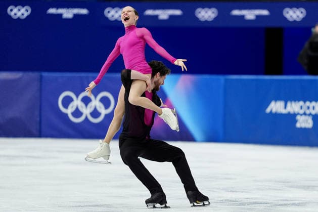 CHTCHETININA Ioulia WOZNIAK Michal competing for the Olympic Figure skating, Eiskunstlauf Pair Skating, Short Program for the Milano Cortina 2026 Winter Olympics, in Milan (Italy) February 15, 2026 (Photo Claudio Furlan LaPresse)  Copyright: xClaudioxFurlan LaPressex