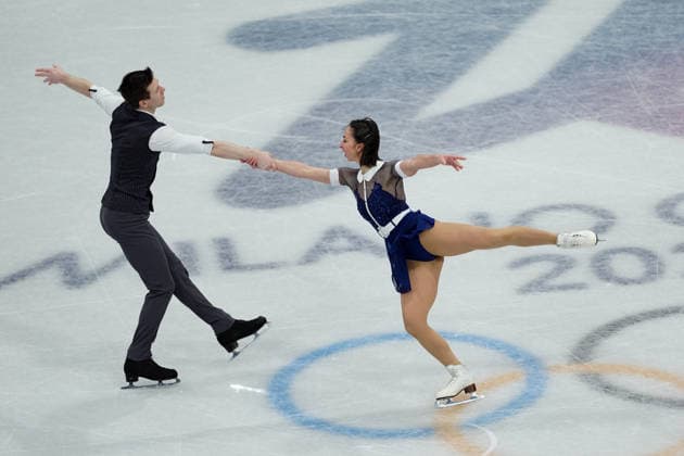 KOVALEV Camille KOVALEV Pavel competing for the Olympic Figure skating, Eiskunstlauf Pair Skating, Short Program for the Milano Cortina 2026 Winter Olympics, in Milan (Italy) February 15, 2026 (Photo Claudio Furlan LaPresse)  Copyright: xClaudioxFurlan LaPressex