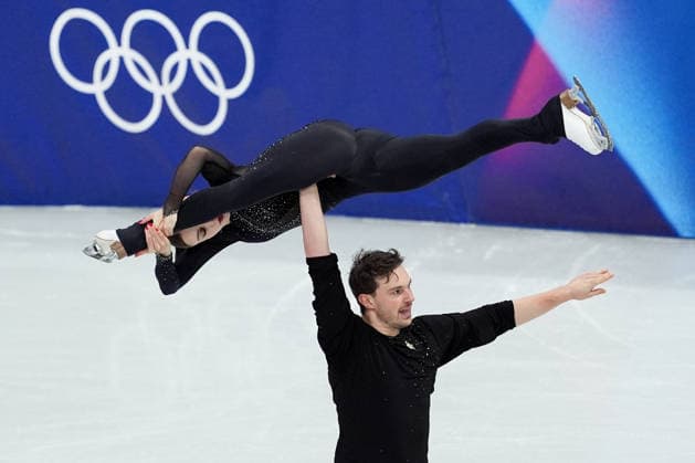 DANILOVA Daria TSIBA Michel competing for the Olympic Figure skating, Eiskunstlauf Pair Skating, Short Program for the Milano Cortina 2026 Winter Olympics, in Milan (Italy) February 15, 2026 (Photo Claudio Furlan LaPresse)  Copyright: xClaudioxFurlan LaPressex