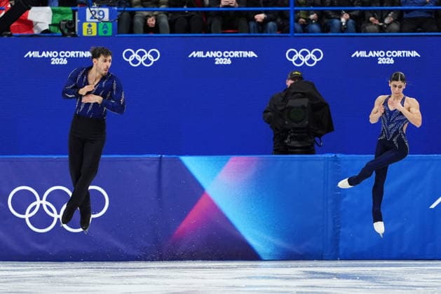 Italy s Rebecca Ghilardi and Filippo Ambrosini during the Figure skating, Eiskunstlauf Pair Skating Short Program at the Milano Cortina 2026 Winter Olympics, in Milan (Italy) February 15, 2026 (Photo Claudio Furlan LaPresse)  Copyright: xClaudioxFurlan LaPressex