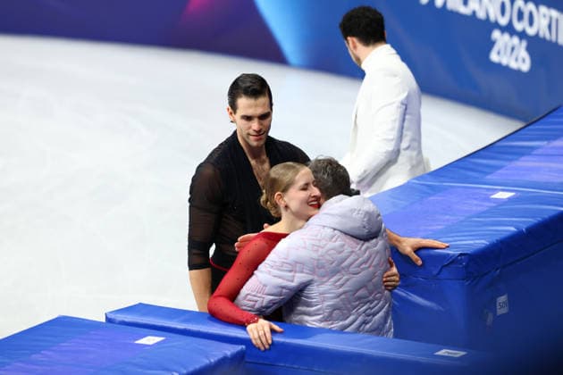 February 15, 2026, Milan, Lombardy, Italy: FABIENNE MINERVA HASE and NIKITA VOLODIN of Germany react after skating their short program in the Pairs of the Figure skating, Eiskunstlauf at the Milano Cortina 2026 Winter Olympic Games, Olympische Spiele, Olympia, OS Olympics 2026: Milano Cortina: Figure Skating Pairs  - ZUMAc179 20260215_oly_c179_103 Copyright: xMickaelxChavetx
