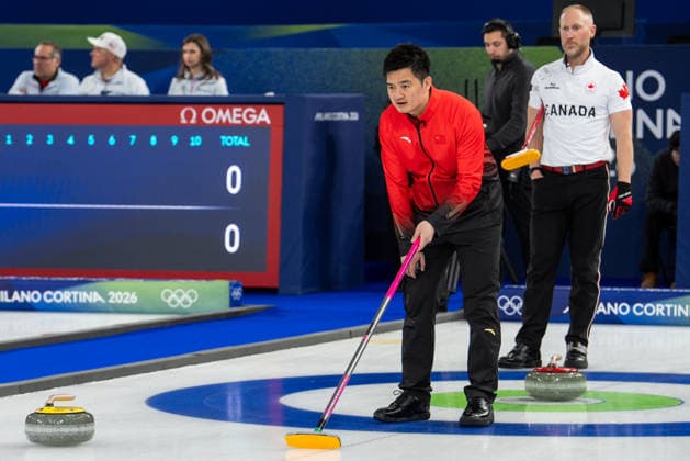 Curling - Milano Cortina 2026 Winter Olympics: Day 9 Xiaoming Xu, Brad Jacobs during Milano Cortina 2026 Winter Olympics Men™s Curling Round Robin at Curling Olympic Stadium in Cortina D Ampezzo on February 15, 2026 Cortina D Ampezzo Italy  Copyright: xFotoxOlimpikx originalFilename:jastrzebowski-curlingm260215_npD8y.jpg