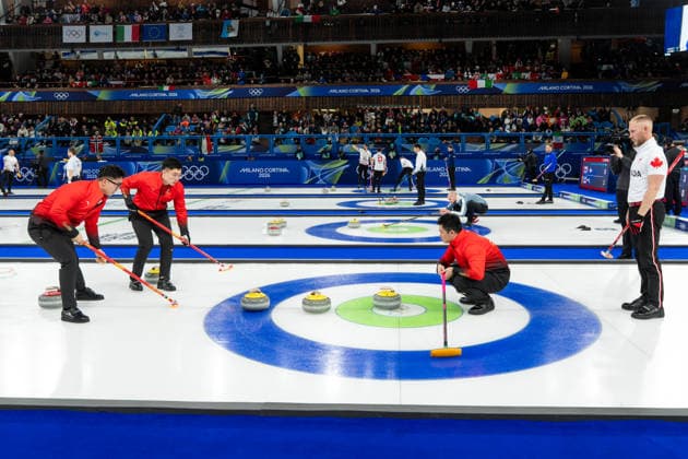 Curling - Milano Cortina 2026 Winter Olympics: Day 9 Zhichao Li, Jingtao Xu, Xiaoming Xu during Milano Cortina 2026 Winter Olympics Men™s Curling Round Robin at Curling Olympic Stadium in Cortina D Ampezzo on February 15, 2026 Cortina D Ampezzo Italy  Copyright: xFotoxOlimpikx originalFilename:jastrzebowski-curlingm260215_npuBp.jpg