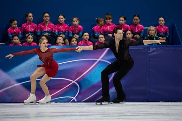 February 15, 2026, Milano, Lombardy, Italy: Minerva Fabienne Hase of Germany and Nikita Volodin of Germany currently in 1st place perform in Ice Skating Pairs Short Program during the 2026 Winter Olympics at the Milano Ice Skating Arena on Sunday in Milano. Milano Italy - ZUMAj89_ 20260215_oly_j89_059 Copyright: xPaulxKitagakixJr.x