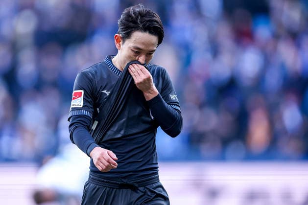 15.02.2026, Fußball, VfL Bochum - SC Paderborn 07, 2. Fußball Bundesliga, 22. Spieltag, Vonovia Ruhrstadion, Saison 2025 2026: Koji Miyoshi (VfL Bochum 23) Mimik enttäuscht Enttäuschung DFB regulations prohibit any use of photographs as image sequences and or quasi-video. Nordrhein-Westfalen Deutschland