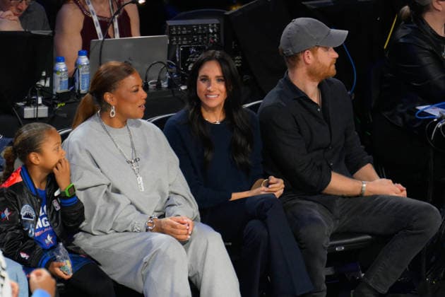 NBA, Basketball Herren, USA All Star 2026: Celebrities LOS ANGELES, CA - FEB 15: Prince Harry and Meghan Markle, Duchess of Sussex andrapper-song writer Queen Latifah (left) attend the NBA All Star 2026 at Intuit Dome, Inglewood, Los Angeles, California, United States on February 15, 2026. Tayfun Coskun Anadolu California United States. Editorial use only. Please get in touch for any other usage.  Copyright: x2026xAnadoluxTayfunxCoskunx